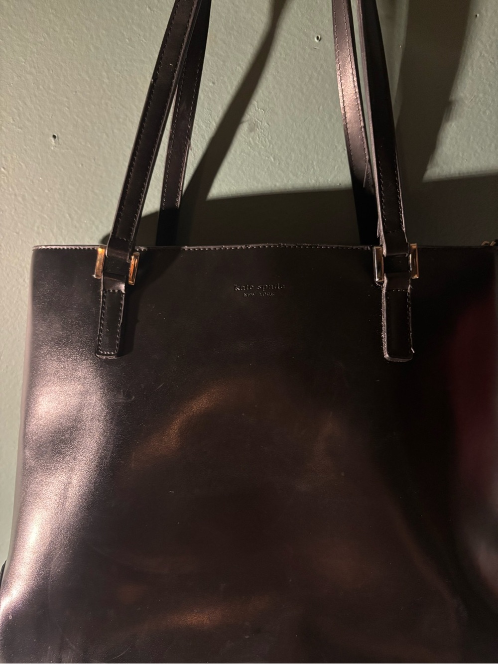 kate spade Black Leather Shoulder Tote with Gold Hardware